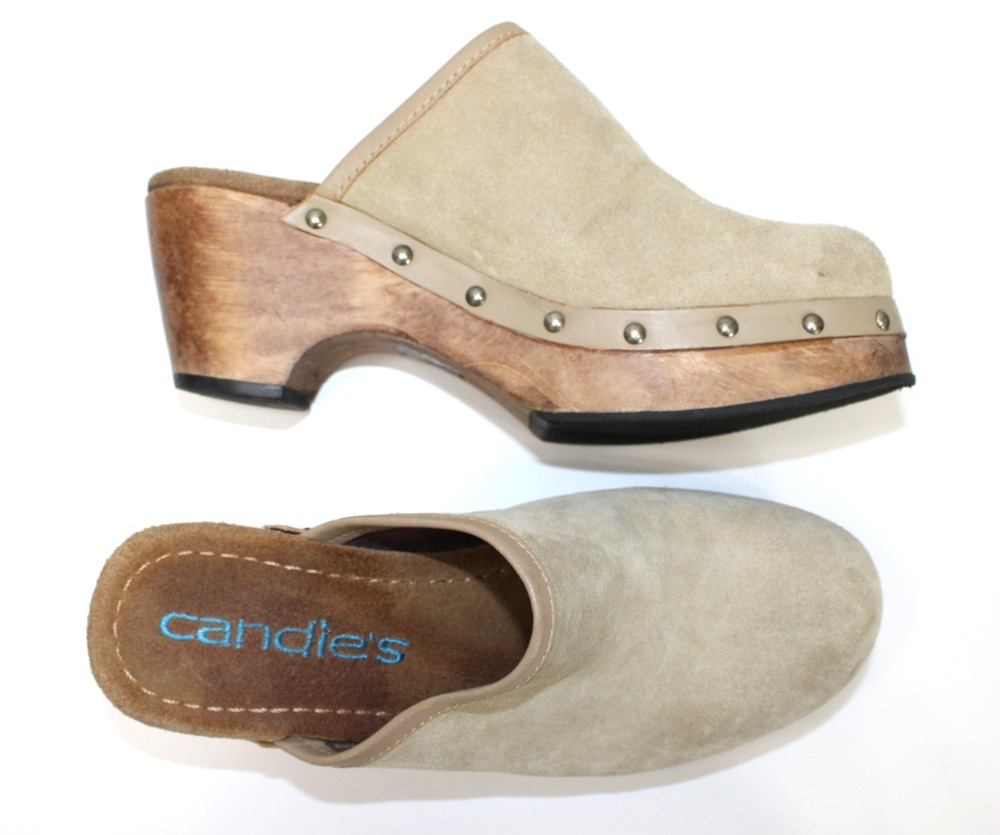 VTG Candie's Clogs Y2K Platform Wood Brown Suede Size 7 Chunky Boho 90's Brazil